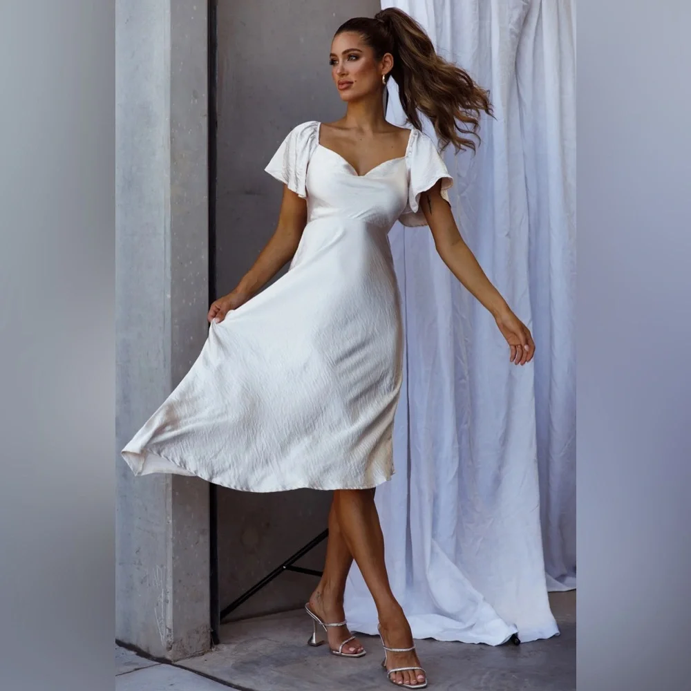 Selfie Leslie,Here comes the sun. Grayson tied back asymmetrical,midi-dress - Picture 1 of 7